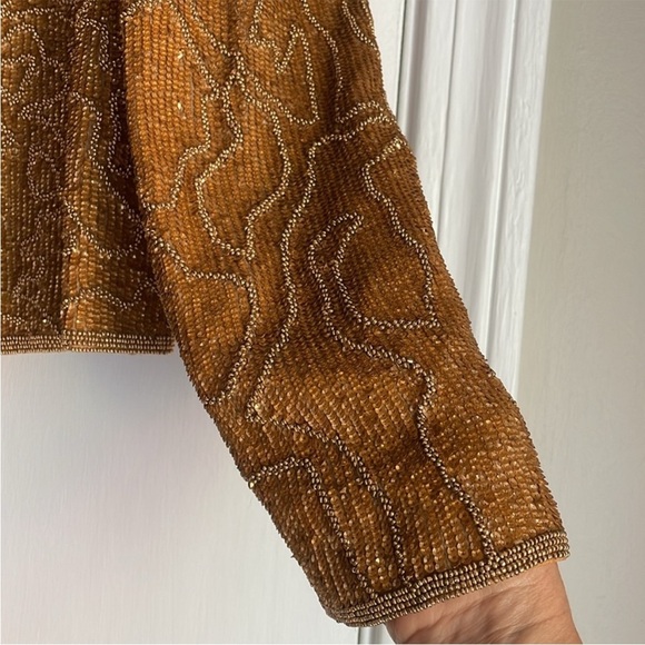 NWT Vintage Adrianna Papell Gold Beaded SILK Evening Jacket LG holiday party - Picture 5 of 11